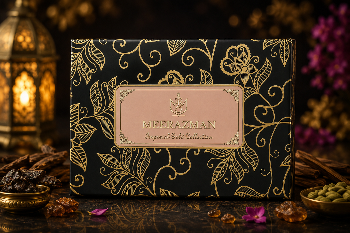 MEERAZMAN Imperial Gold Collection – Luxury Attar Gift Set (3 x 6ml) | Dahn Al Oud, Imperial & Ameer Al Oud