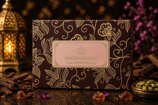 MEERAZMAN Imperial Gold Collection – Luxury Attar Gift Set (3 x 6ml) | Dahn Al Oud, Imperial & Ameer Al Oud