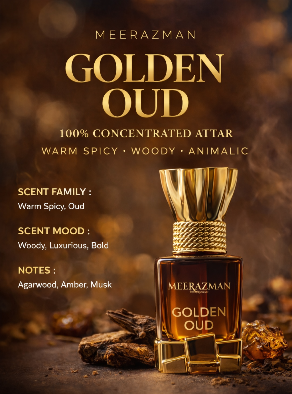 Meerazman GOLDEN OUD Premium Attar - 12ml